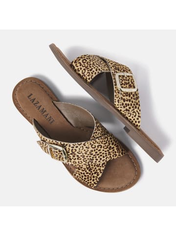 Lazamani Leren slippers beige/bruin