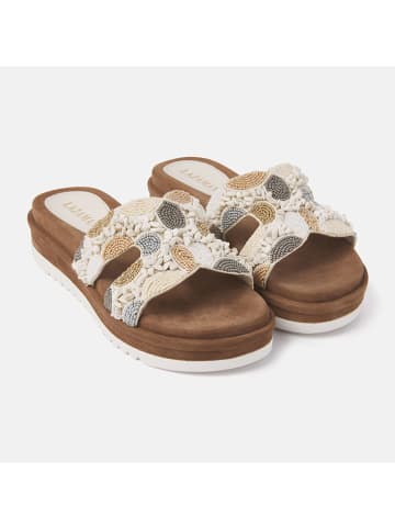 Lazamani Leren sleehakslippers wit/meerkleurig