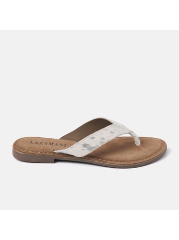 Lazamani Leren teenslippers crème/grijs