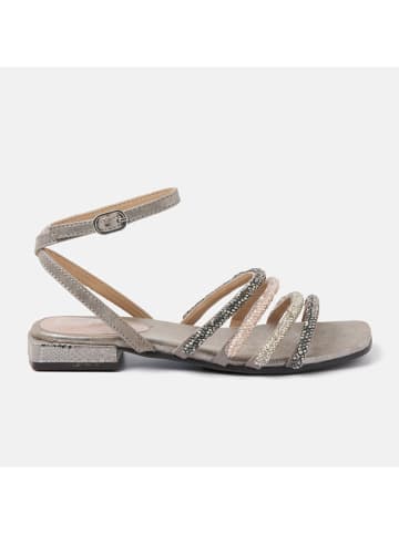 Lazamani Leren sandalen grijs