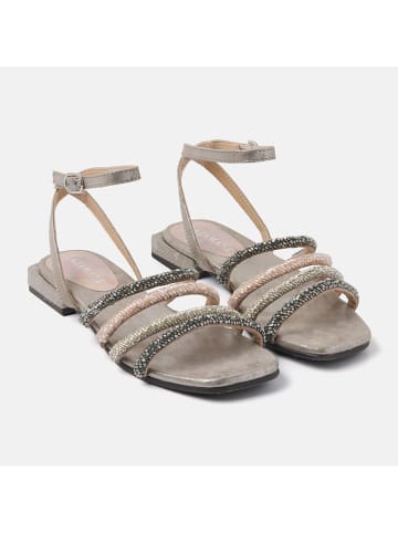 Lazamani Leren sandalen grijs