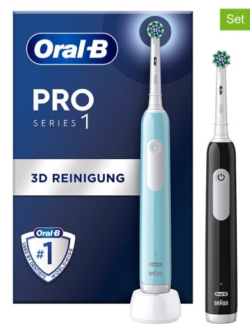Oral-B 2tlg. Set: Elektr. Zahnbürsten "Pro1 Cross Action" in Hellblau/ Schwarz