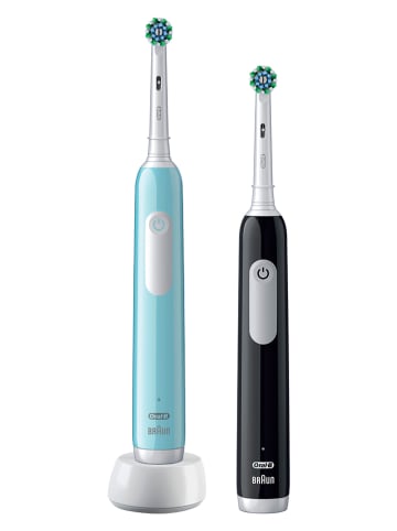 Oral-B 2tlg. Set: Elektr. Zahnbürsten "Pro1 Cross Action" in Hellblau/ Schwarz