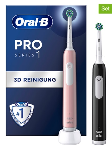 Oral-B 2tlg. Set: Elektr. Zahnbürsten "Pro1 Cross Action" in Rosa/ Schwarz