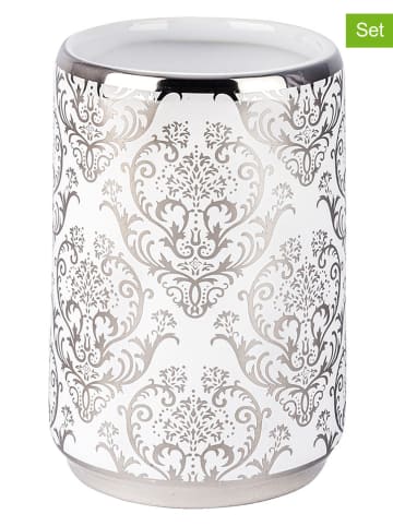 Wenko 2er-Set: Zahnputzbecher "Barock" in Weiß/ Silber - (H)10,5 x Ø 7,5 cm