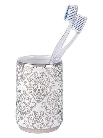 Wenko 2er-Set: Zahnputzbecher "Barock" in Weiß/ Silber - (H)10,5 x Ø 7,5 cm