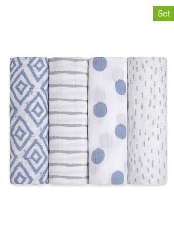 Emma&Noah 4-delige set: hydrofiele luiers wit/blauw