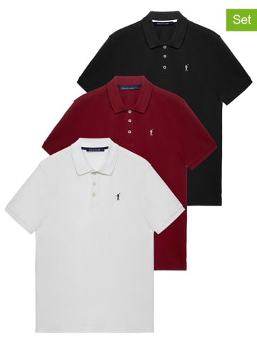 Polo Club Koszulki polo (3 szt.) w kolorze czarnym, białym i bordowym