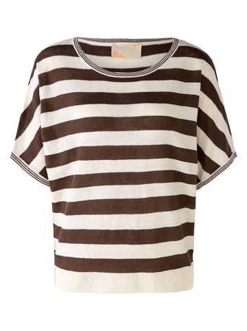 Oui Linen-Pullover in Weiß/ Braun