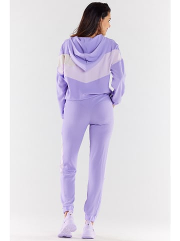 Awama Spodnie dresowe w kolorze fioletowo-beżowym