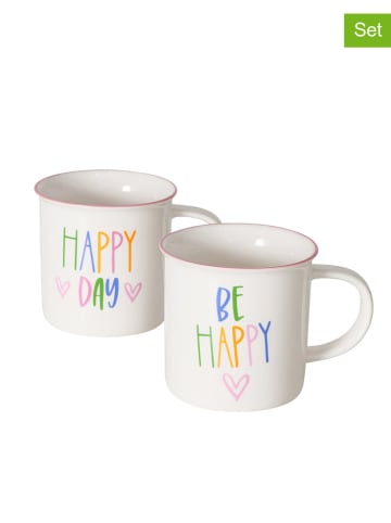 Boltze 2-delige set: mokken "Happy" wit - 380 ml