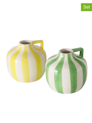 Boltze 2er-Set: Vasen "Malta" in Grün/ Gelb - (H)14 cm