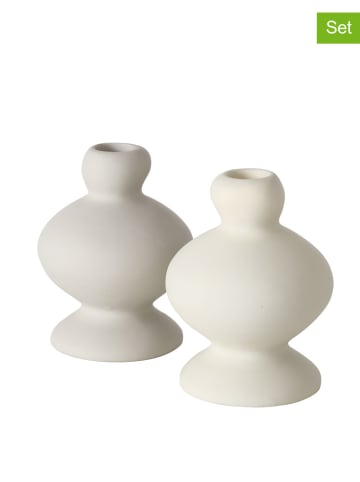 Boltze 2er-Set: Kerzenleuchter "Rimona" in Weiß - (H)12 cm