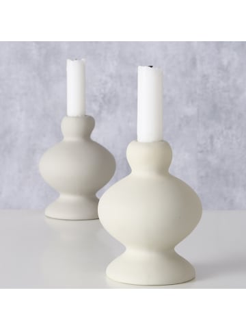 Boltze 2-delige set: kaarshouders "Rimona" wit - (H)12 cm