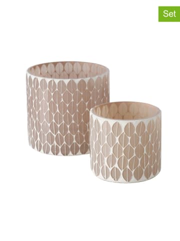 Boltze 2-delige set: windlichten "Lepida" beige