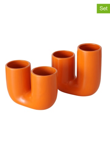 Boltze 2-delige set: vazen "Filicio" oranje - (H)17 cm