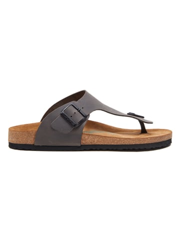 Comfortfusse Leren teenslippers grijs