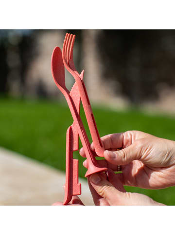 koziol 3-częściowy zestaw sztućców "Klikk Pocket" w kolorze beżowym - dł. 17 cm
