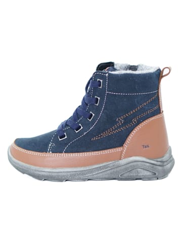 lamino Leder-Boots in Blau/ Hellbraun