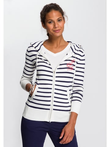 Tom Tailor Sweatjacke in Weiß/ Dunkelblau