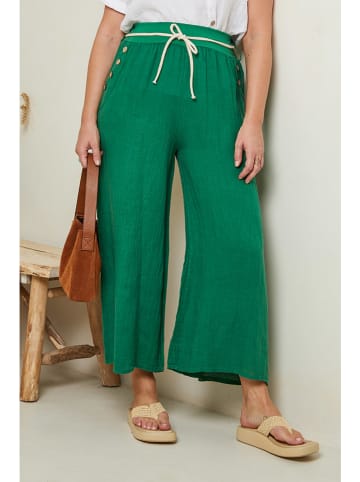 Curvy Lady Lniane spodnie w kolorze zielonym