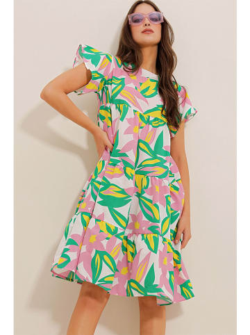 Defile Kleid in Grün/ Pink/ Weiß