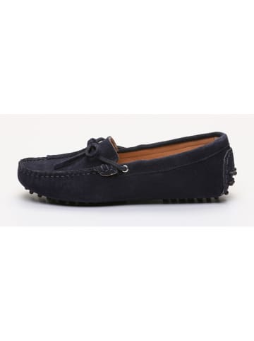 John Scott Leren mocassins donkerblauw