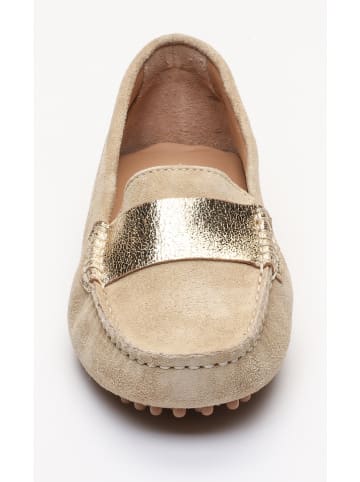 John Scott Leren mocassins beige/goudkleurig