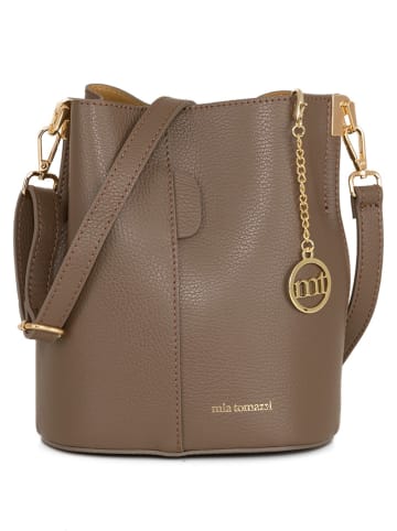 Mia Tomazzi Leren schoudertas taupe - (B)20 x (H)23 x (D)14 cm