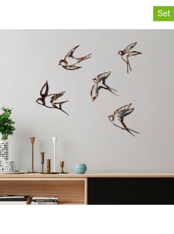 ABERTO DESIGN 5er-Set: Wanddekore "Birds - 2" in Braun/ Schwarz