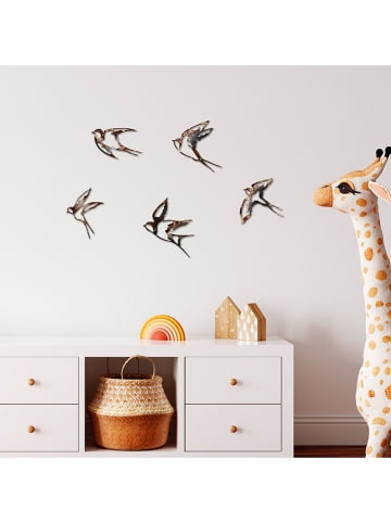 ABERTO DESIGN 5-delige set: wanddecoratie "Birds - 2" bruin/zwart