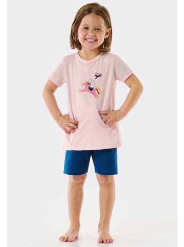 Schiesser Pyjama in Rosa/ Dunkelblau