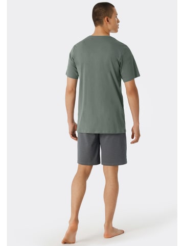 Schiesser Pyjama in Grün/ Grau