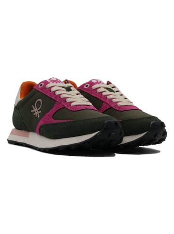 Benetton Leder-Sneakers in Schwarz/ Orange/ Pink