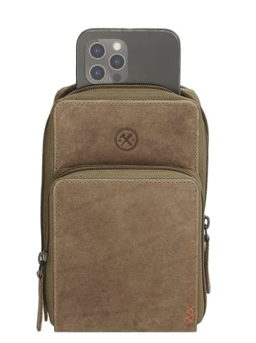 HIDE & STITCHES Leder-Handytasche in Hellbraun - (B)11 x (H)20 x (T)13 cm