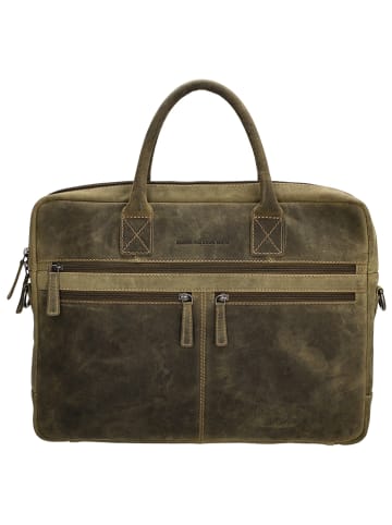HIDE & STITCHES Leder-Businesstasche in Khaki - (B)40 x (H)30,5 x (T)7 cm