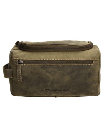 HIDE & STITCHES Leder-Kosmetiktasche in Khaki - (B)26 x (H)15 x (T)14,5 cm