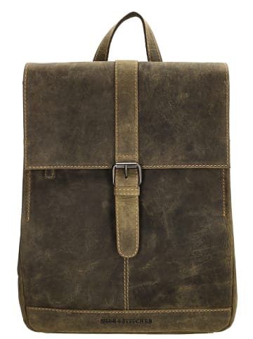 HIDE & STITCHES Skórzany plecak w kolorze khaki - 25,5 x 32,5 x 12 cm