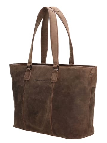 HIDE & STITCHES Leder-Shopper in Braun - (B)46 x (H)29 x (T)12,5 cm