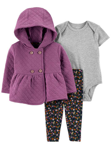 carter's 3-delige outfit paars/grijs/donkerblauw