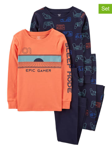 carter's 2er-Set: Pyjamas in Orange/ Dunkelblau