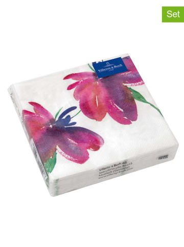 Villeroy & Boch 2-delige set: servetten "Artesano Flower" roze/wit - 2x 20 stuks
