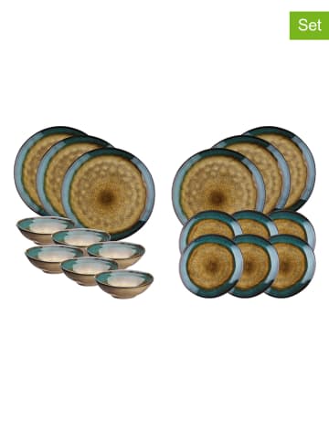 Björn 18-delig tafelservies "Island" kaki/blauw