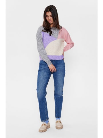 NÜMPH Sweter "Nuriette" w kolorze szaro-kremowo-jasnoróżowym