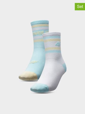 4F 2-delige set: sokken turquoise/wit