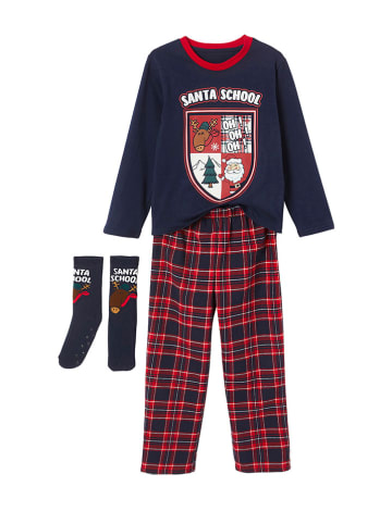 vertbaudet Pyjama in Dunkelblau/ Rot