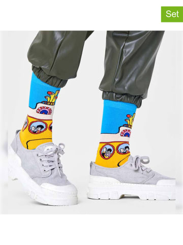 Happy Socks 2-delige set: sokken "Beatles yellow submarine" lichtblauw/geel