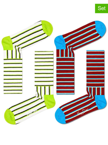Happy Socks 2er-Set: Socken "Blocked Stripe" in Grün/ Rot