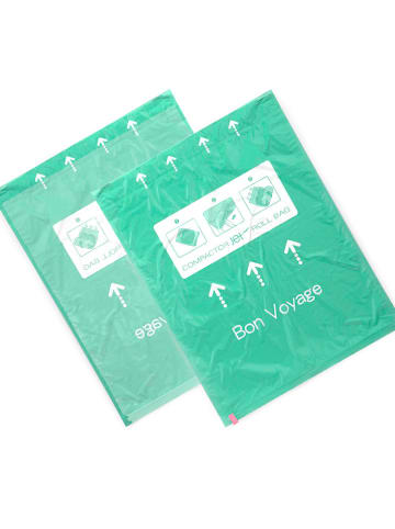 Compactor 2er-Set: Kompressionsbeutel "Roll up L" in Grün - (L)77 x (B)50 cm