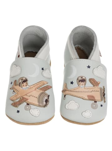 Lait et Miel Leder-Krabbelschuhe "Aviator" in Hellblau/ Beige